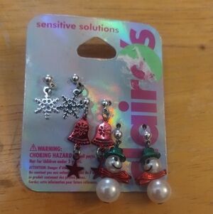 New 3 Pair Claire's Festive Snowman, Slow Flake and Bell Earrings